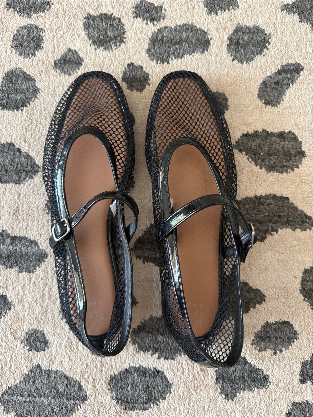 a new day Black Mesh Mary Jane Flats with Patent Strap